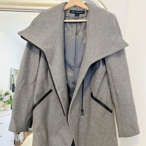 French Connection Wool Coat with Leather Trim